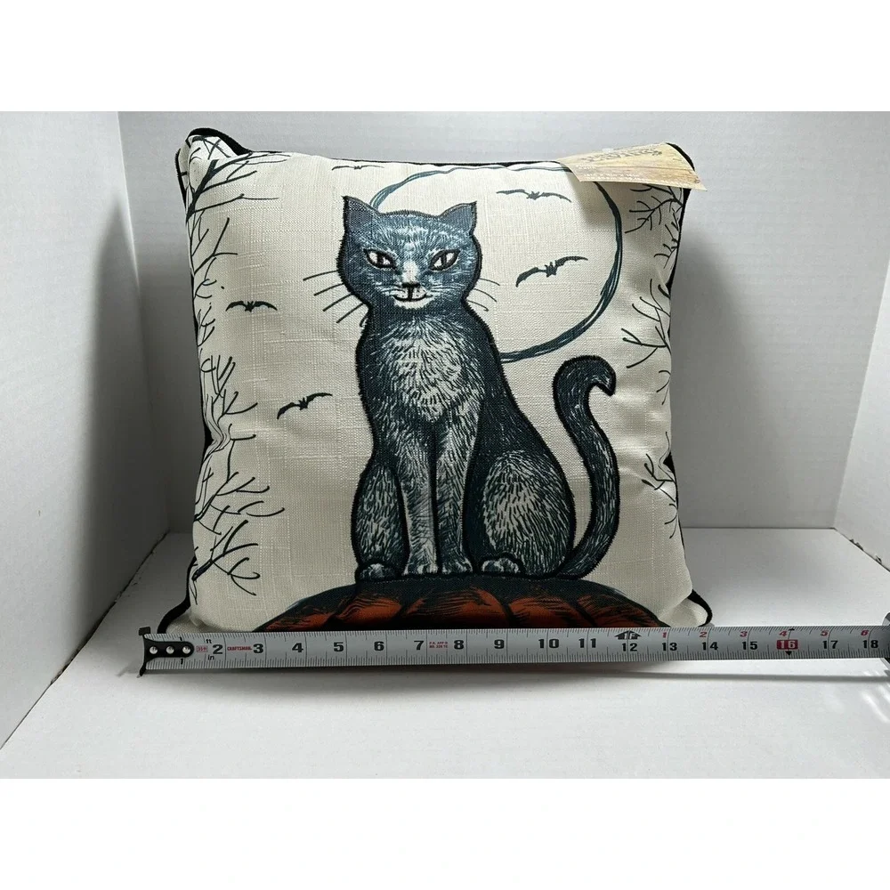 Haunted Living Black Cat Halloween Pillow 14